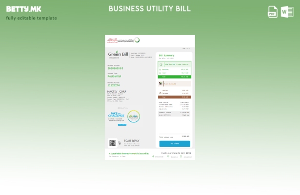 Модерен стил Шаблон за деловна сметка за комунални услуги во Дубаи за електрична